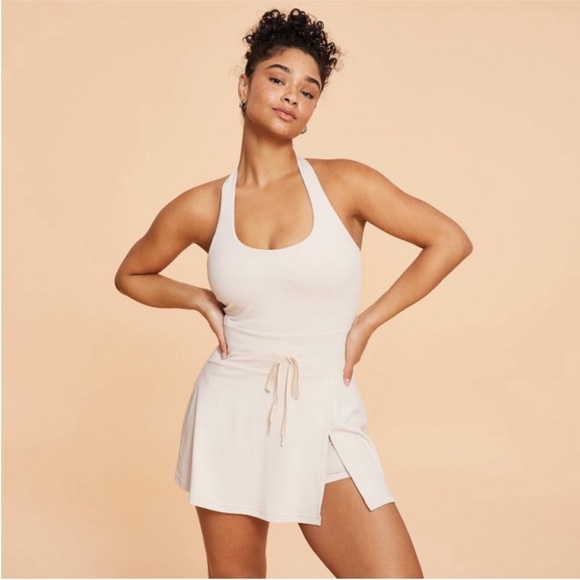 NWT Blogilates Women's Game Set Match Halter Active Dress - Light Taupe XS - Picture 1 of 11